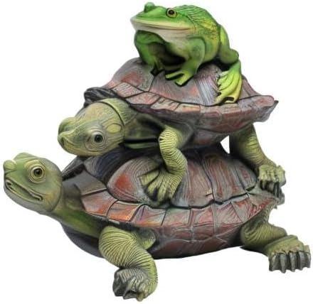 Design Toscano In Good Company Frog and Turtles Garden Animal Statue, 11 Inch Long, 8 Inch Tall, Cast Stone Resin, Full Color Finish