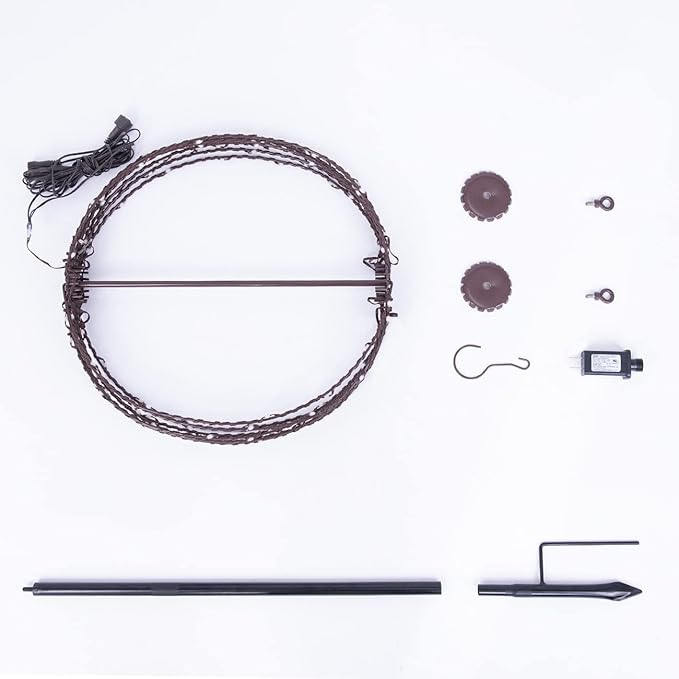 Christmas Ball Light Sphere, 10IN 48LED Hanging Tree Light and Pathway Lights with Hook and Stake, Foldable Metal Frame Light Ball for Outdoor Garden, UL Listed, Brown Frame, RGB