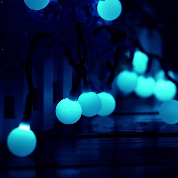 Globe Ball Fairy Lights, 50 LEDs 23ft/7M Solar Led Globe String Lights Waterproof with Two Lighting Modes for Garden Outdoor Party Christmas Decoration (Blue)