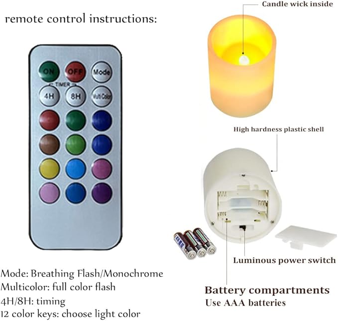 Green Leaves Flameless Candles Battery Operated Candles Set of 4 with 18-Key Remote Control Timer Dancing Flame Pillar Candles for Home Beach Hotel