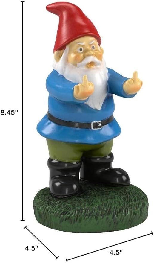 Gnometastic Middle Finger Gnome, 8.45in Tall - The Original Double Bird Garden Gnome Statue - Outdoor Funny Gnome Decoration and Lawn Ornament