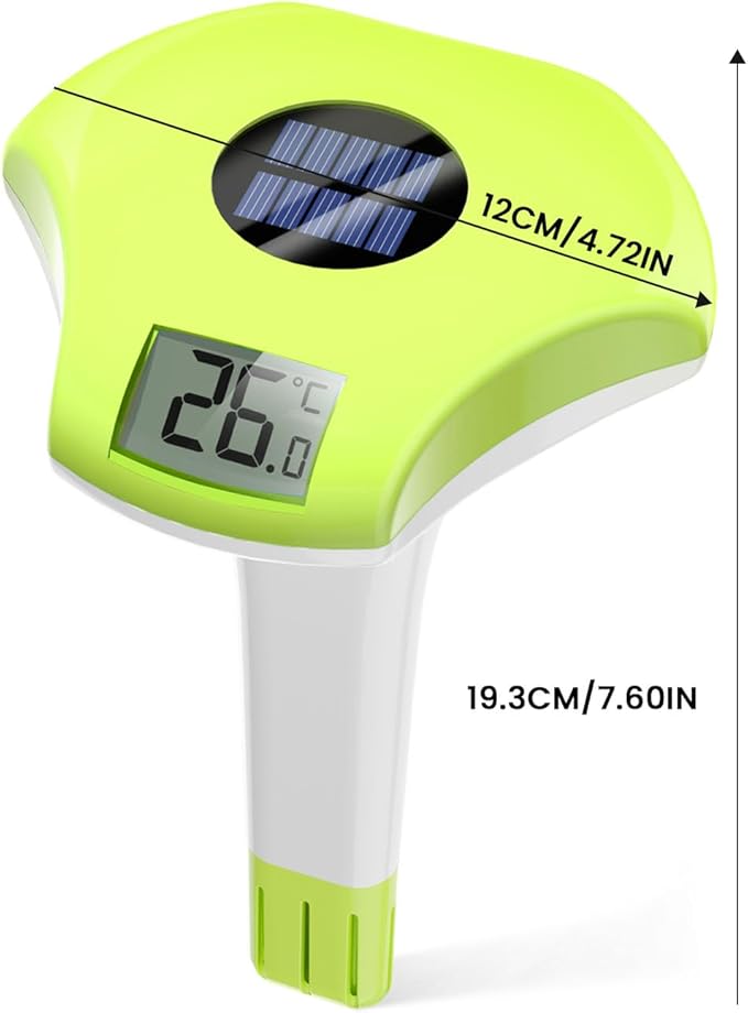 BALDR Pool Thermometer Floating Easy Read, IPX8 Waterproof, Solar Powered Digital Pool Thermometer with LCD Screen,Suitable for Swimming Pool/Hot Tub/Hot Spring/Aquarium (Green)