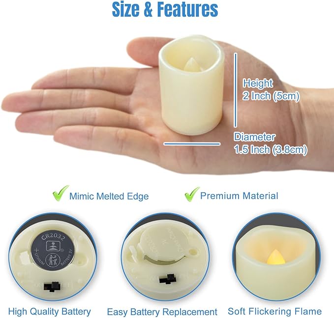 CANDLE IDEA Flameless LED Votive Candles 24 Pack, 1.5" x 2", Battery Operated Flickering Electric Outdoor Flameless Tea Lights, Fake Tealight Candle Bulk for Wedding, Christmas, Halloween Decorations