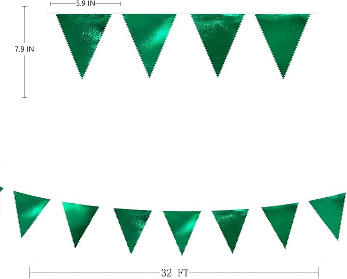 Green Party Decorations Triangle Pennant Banner Flag Dark Green Metallic Fabric Bunting Garland for Graduation Wedding Bridal Shower Birthday Baby Shower Holiday Retirement Game Party Supplies