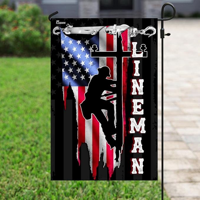 FLAGWIX American Flags - Lineman Flag MLH896F, House Flag (29.5" x 39.5") - Lineman Decorations, USA House Garden Flags Premium Polyester - Decorative Outdoor Flags