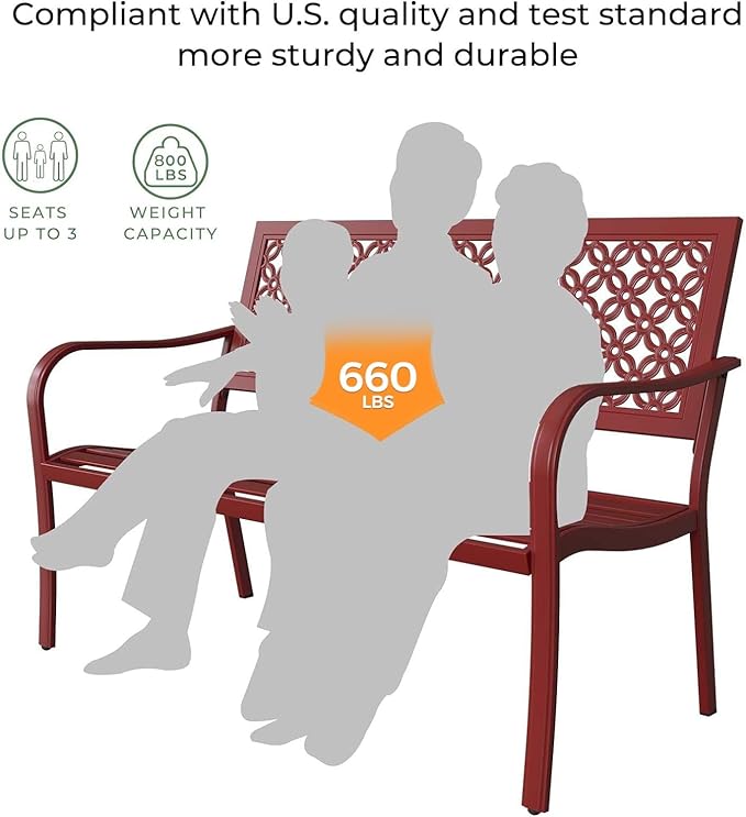 Grand patio 50" Outdoor Bench Garden Bench with Armrests Bench for Outdoors Lawn Yard Porch Red