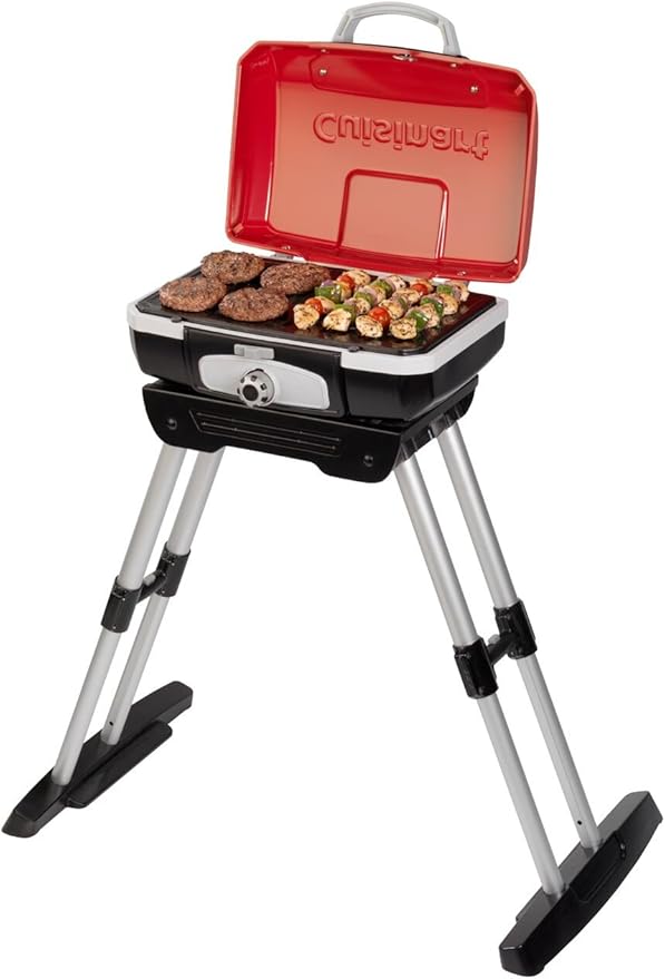 Cuisinart Petite Gourmet Portable Gas Grill with VersaStand, Compact Portable Grill Propane, 150 Sq. In. Cooking Surface, 5,500 BTU Burner Small Gas Grills for Camping, BBQ, Adjustable Base, Handles