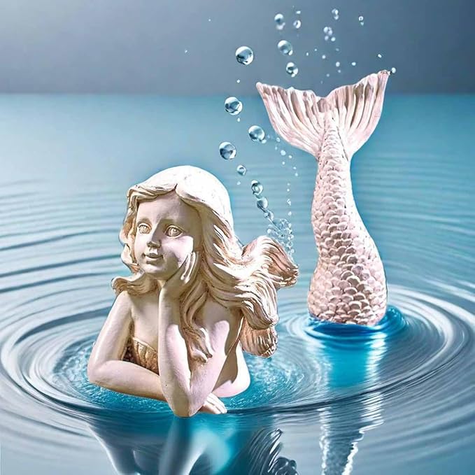 BGBWBFBR Handmade Mermaid Statue Set with Blue and White Starfish: A Beautiful Addition to Your Home Décor, ry-001