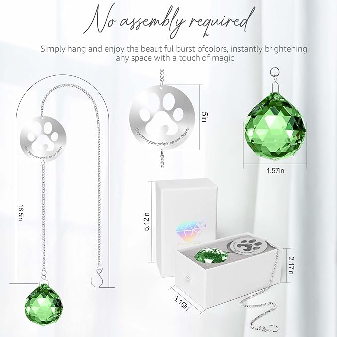 Dog Memorial Gifts, Unique Loss of Pet Sympathy Idea, Green Crystal Ball Rainbow Suncatcher with Paw Print for Cat or Dog Remembrance and Bereavement