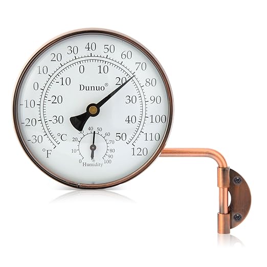 4-Inch Copper Outdoor Thermometer - Analog Temperature Gauge for Patio, Greenhouse and Garage. Decorative, Weather-Resistant, Solid Brass Swivel Design (4inch Thermo&Hygrometer)