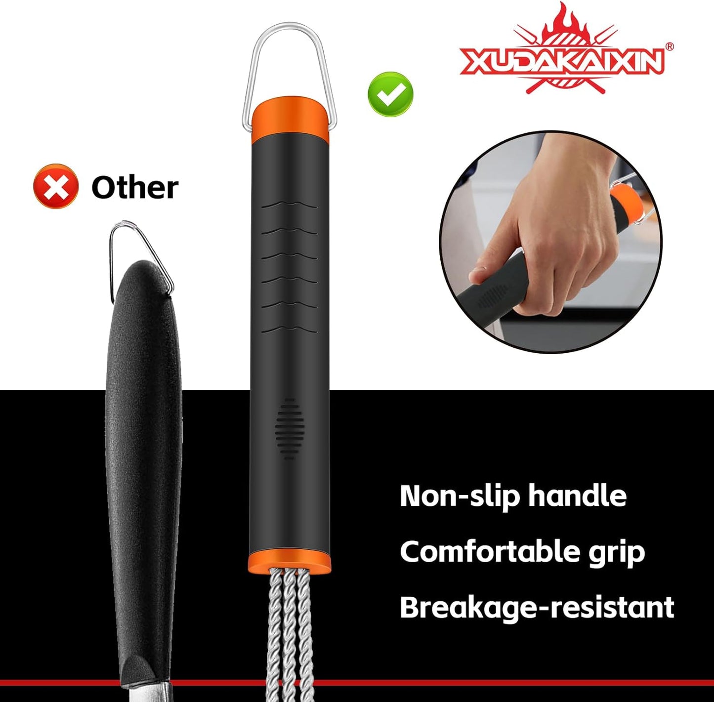 Grill Brush and Scraper, Safe Nylon Bristles Barbecue Triple Scrubbers Cleaning Brush for Cast Iron Grates/Porcelain/Weber Gas/Charcoal Grill,Extra Strong BBQ Cleaner Accessories (Red)