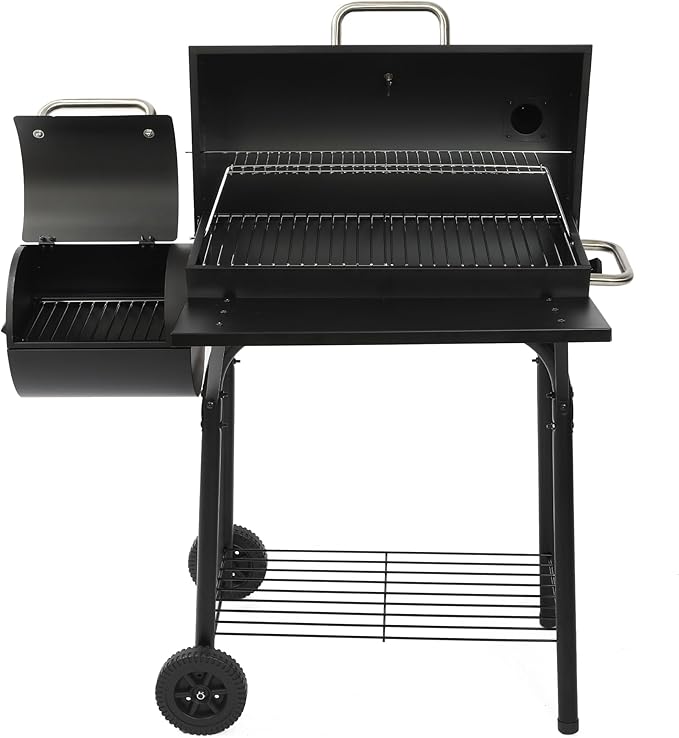 Charcoal Grill Offset Smoker: Charcoal Barbecue Grills with Spacious Cooking Area | Barrel BBQ Grill and Smokers Combo for Outdoor Patio Backyard Camping and Parties