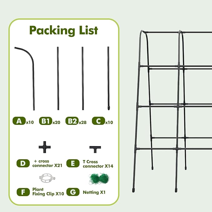 GOJAWAY 63" L x 63" H Cucumber Trellis for Raised Bed, Metal Arch Garden Trellis for Climbing Plants Outdoor, U-Shape Gardening Support Frame for Vegetable, Flower, Fruits, Vine