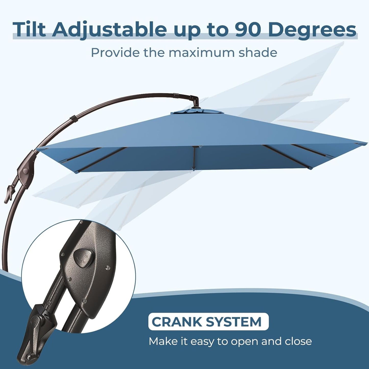 Grand patio Sunbrella 10x10 FT Cantilever Umbrella with Base Included Patio Square Aluminum Offset Umbrellas for Outdoor Pool (Sapphire Blue, 10X10 FT-SUNBRELLA)