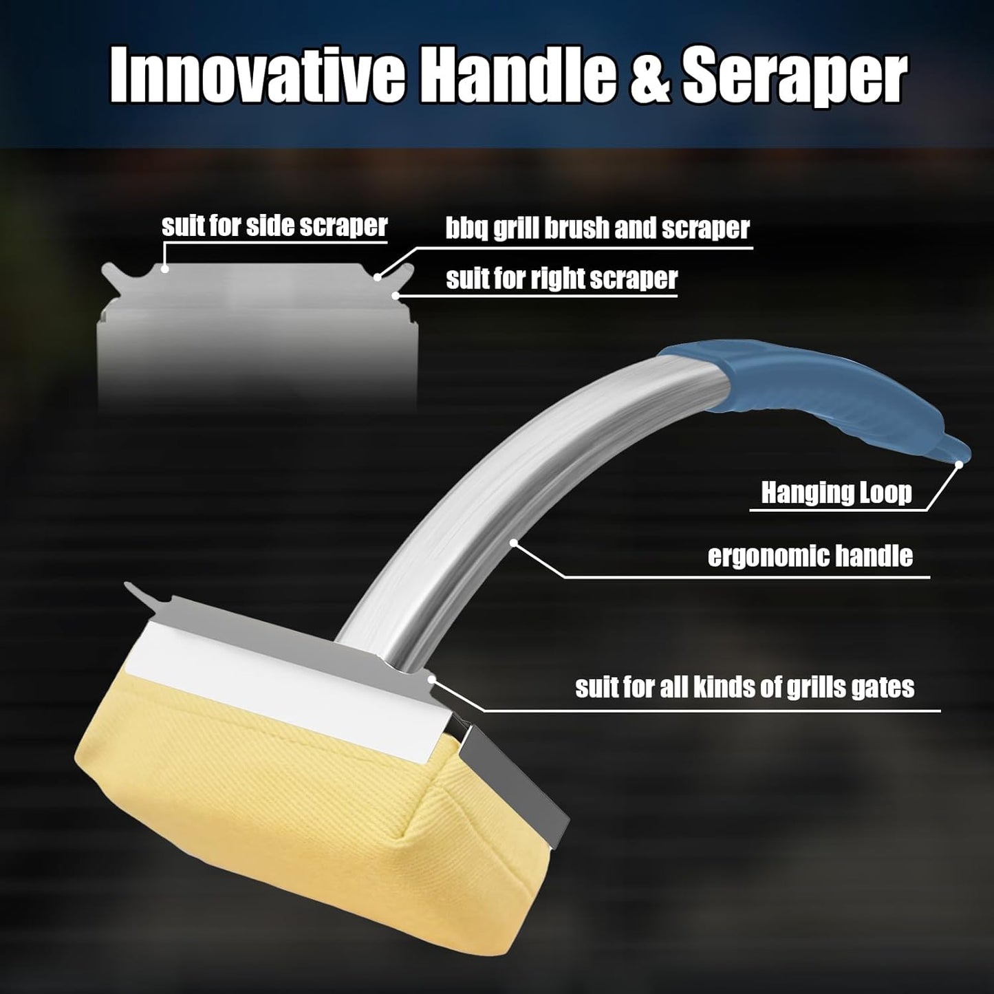 Grill Brush Bristle Free with Long Handle,Non Metal Grill Scraper for Outdoor BBQ,Stainless Steel Safe Steam Cleaner, Includes 2 Replaceable Heads for Grilling Effortless Blue