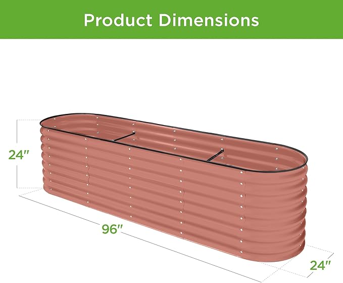 Best Choice Products 8x2x2ft Metal Raised Garden Bed, Oval Outdoor Deep Root Planter Box for Vegetables, Herbs w/ 4 Support Bars, 215 Gal Capacity - Terracotta