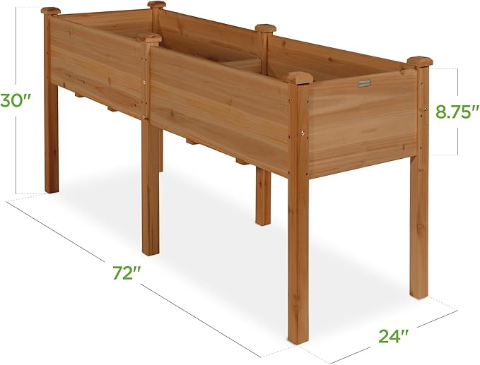 Best Choice Products 72x23x30in Raised Garden Bed, Elevated Wood Planter Box Stand for Backyard, Patio, Balcony w/Divider Panel, 6 Legs, 300lb Capacity - Acorn Brown