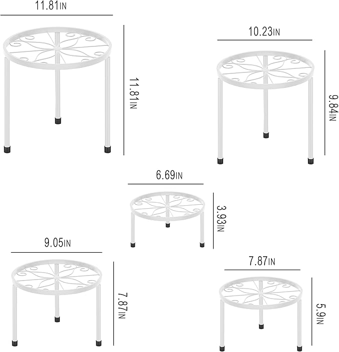 CADANI 5-Pack Metal Plant Stands for Outdoor Indoor, Anti-Rust Iron Flower Pot Stand, Heavy Duty Plant Pot Shelf for Multiple Plant, Decoration Racks for Home, Patio & Garden