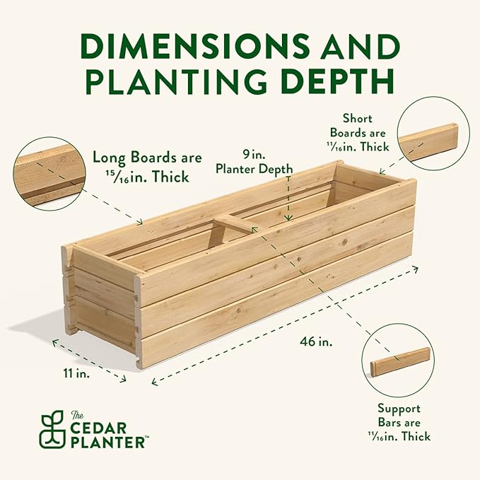 Greenes Fence Cedar Wood Planter Box, 46" x 11" x 10" - Made in USA with North American Cedar