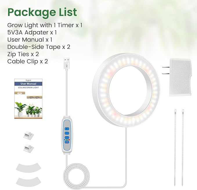 6" Ceiling Grow Lights for Indoor Plants, 84 LEDs Full Spectrum Plant Grow Light with 6/12/16H Timer, 3 Spectrum Modes, 5 Brightness Levels, Under Cabinet Halo Plant Lamp for Small Plants