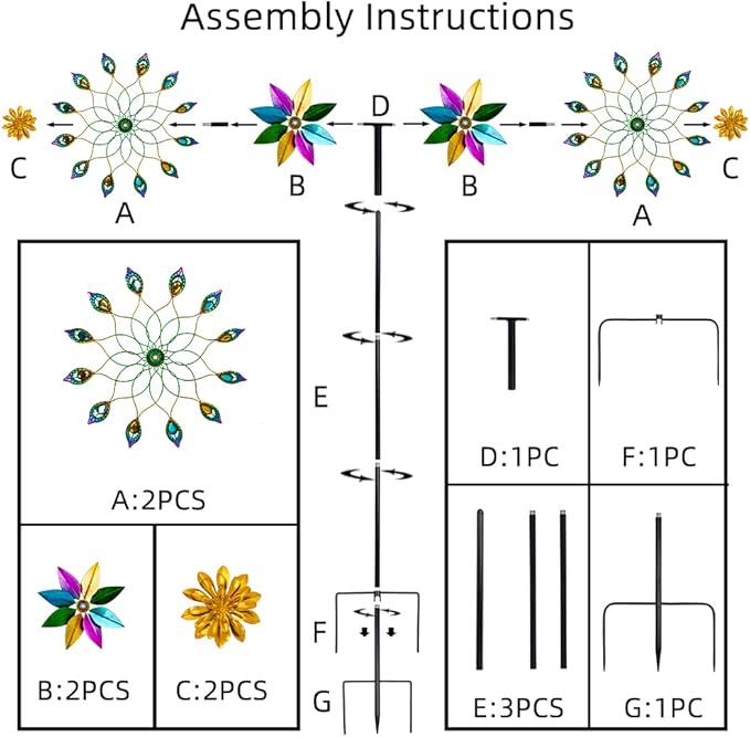 DREAMYSOUL Outdoor 360 Degree Wind Spinner, Metal Wind Spinners for Yard and Garden Large Wind Sculpture Garden Decor (66 * 16 Inches)