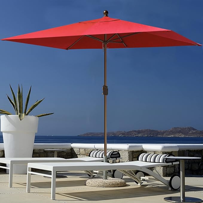 EliteShade USA 10-Year-Non-Fading 6.5x10Ft Rectangular Market Umbrella Patio Umbrella Outdoor Table Umbrella with Ventilation, Logo Red