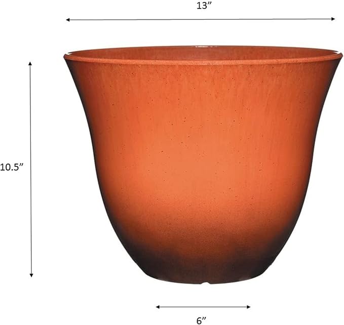 Classic Home and Garden Indoor/Outdoor Round Honeysuckle Resin Flower Pot Planter, Orange Ember, 13"