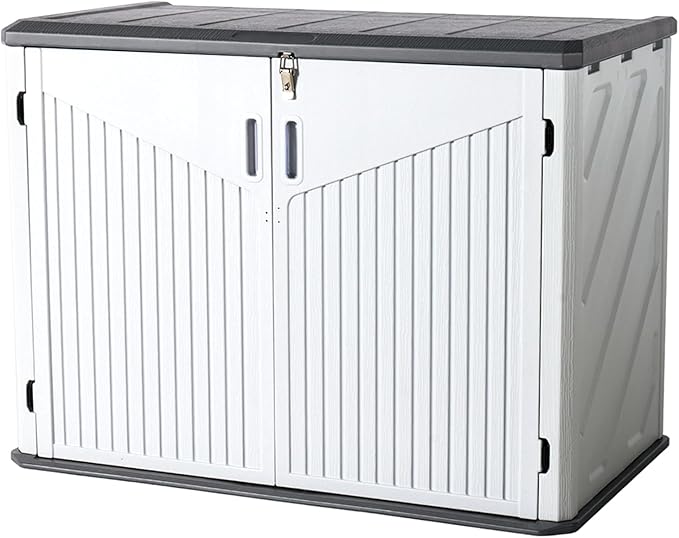 Aoxun Outdoor Storage Cabinet 35 Cu.Ft Outdoor Trash Can Storage Shed Waterproof Horizontal Storage Shed Outdoor Storage for Garbage Bin, Generator, and Lawn Mower (White)
