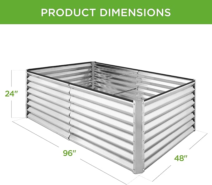 Best Choice Products 8x4x2ft Outdoor Metal Raised Garden Bed, Deep Root Planter Box for Vegetables, Flowers, Herbs, and Succulents w/ 478 Gallon Capacity - Silver