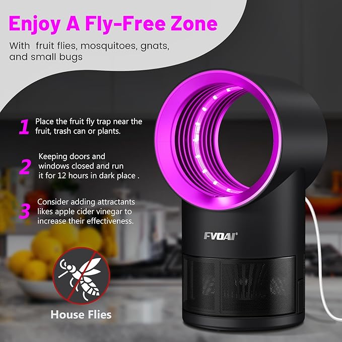 Fruit Fly Trap for Indoors, Fly Traps Indoor for Home Bug Zapper Indoor Insect Trap with Time Setting,Suction, Bug Light & 1 Pcs Sticky Glue Boards (Pink)