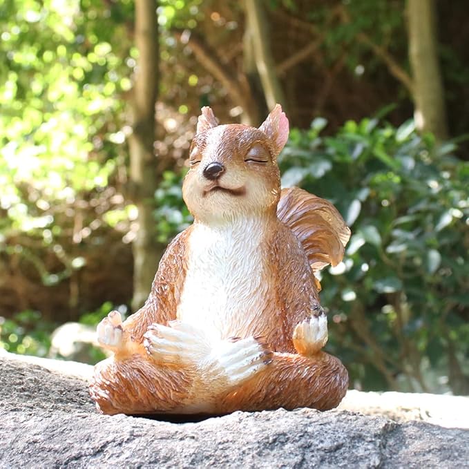 9" Meditation Squirrel Big Size Monkey Statue for Garden Decoration, Animal Yoga Figurine Feng Shui Statue Ornament Zen Squirrel Figurines Gifts for Women/Mom-Indoor and Outdoor Animal Sculpture