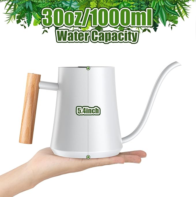 Green Moon Water Can Indoor Plant White 35oz with Long Spout Mini Water Can Indoor Metal Watering Can Pot for Indoor House Plant Bonsai Outdoor Garden Flowers Modern Decorative