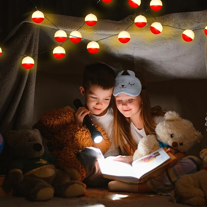 Deekin 3 Pcs LED Fishing Birthday Decorations Bobbers String Lights Battery Powered Ofishally One Theme Decor with Extra Bulbs for Gone Fishing Birthday Party Supplies Pole Party Favors