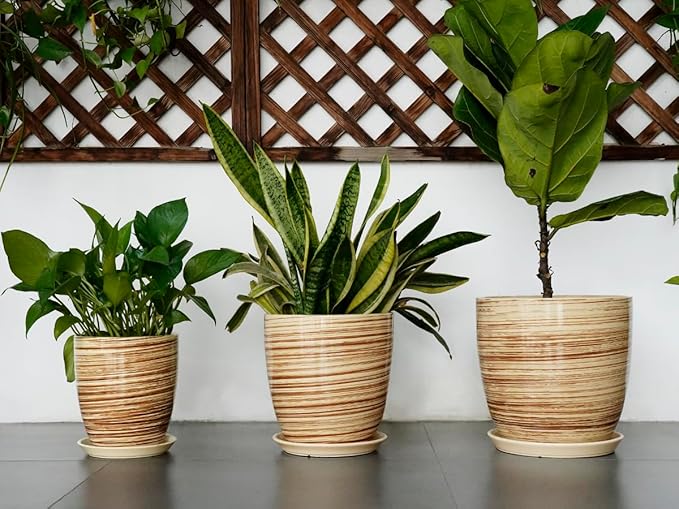 8 Inch Plant Pot, Ceramic Planter with Drainage Hole and Saucer Large Flower Pot for Home Patio Garden Office, Yellow