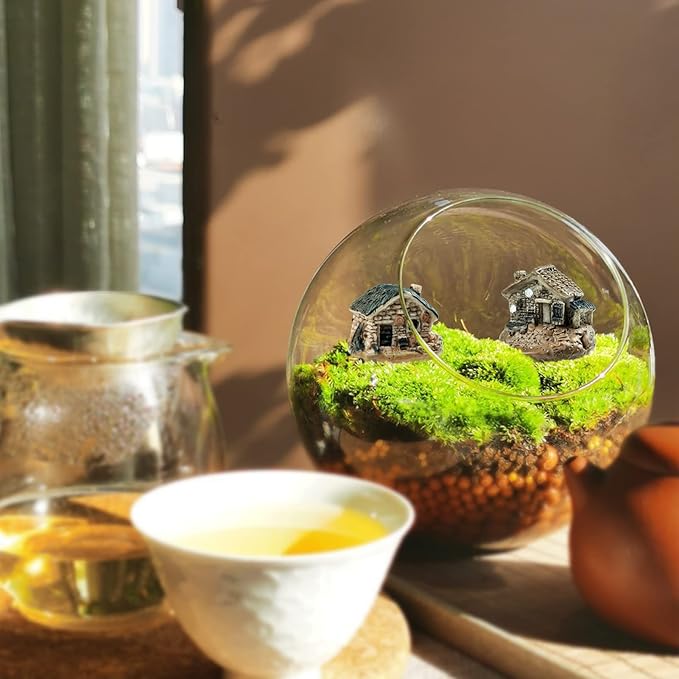 8 PCS Mini House Figurines, Miniature Village Hut Figurine, Fairy Garden Cottage Ornaments Accessories for DIY Bonsai, Succulent Planting, Terrarium, Flower Pot Decor