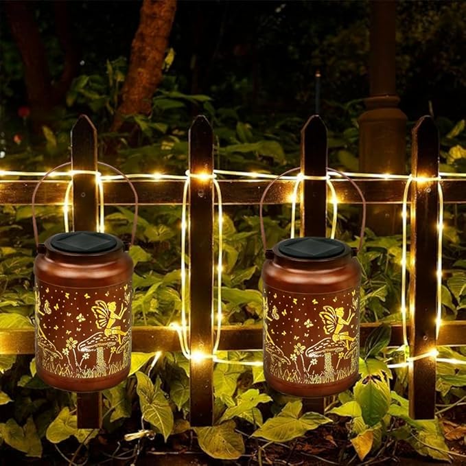 Fairy Solar Lanterns Outdoor Waterproof Hanging Solar Lights Gifts for Women Mom Metal LED Decorative Lantern for Yard Patio Pathway,Porch,Landscape,Lawn Garden Decor for Outside