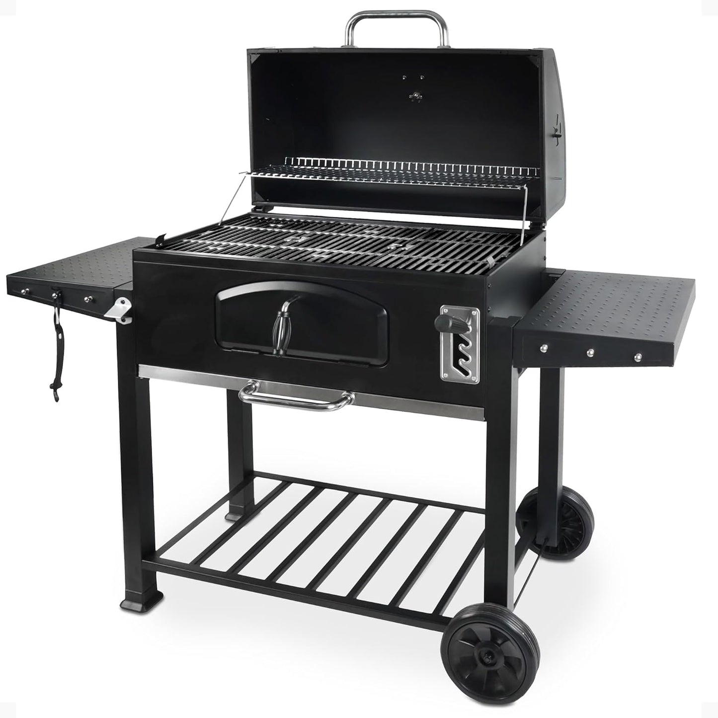 Grill Boss Charcoal Grill with Large 32-Inch Cooking Area - Includes Warming Rack, Side Shelves, Bottom Storage and Wheels for Outdoor BBQ, Tailgating, Camping & Backyard Grilling