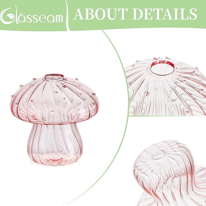Glasseam Mushroom Glass Planter, Set of 5 Colored Plant Propagation Station, Mini Terrarium for Plants, Unique Small Glass Vase for Flowers, Cute Hydroponic Indoor Planters Gifts for Women Room Decor