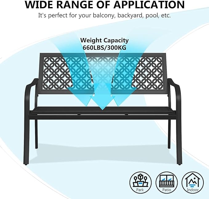 Grand patio 50" Outdoor Bench Garden Bench with Armrests Bench for Outdoors Lawn Yard Porch Black