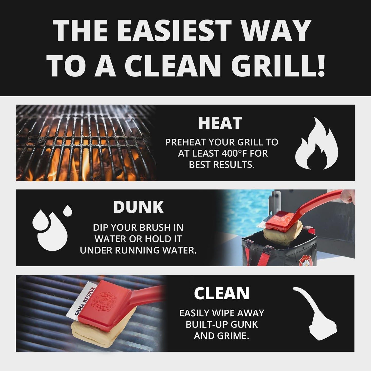 Grill Rescue BBQ Replaceable Cleaning Head, Bristle Free - Durable and Unique Grill Tools for Cast Iron or Stainless-Steel Grates, Barbecue Cleaner