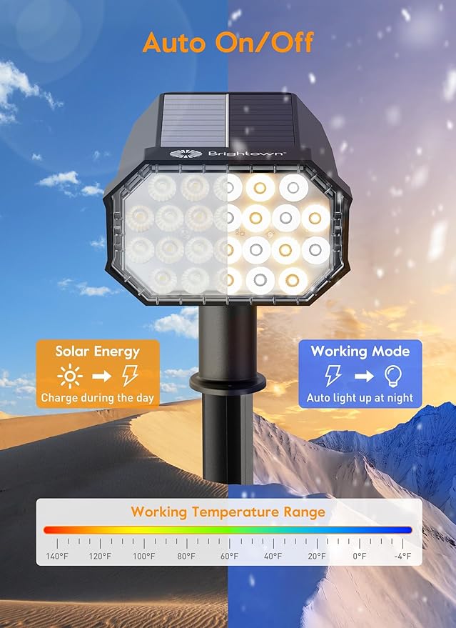 Brightown Solar Lights Outdoor Waterproof, White and Warm White 2 Colors Solar Spot Lights Outdoor with Remote Control, 3 Modes Solar Powered Outdoor Lights for Yard Porch Pathway Garden, 8 Pack