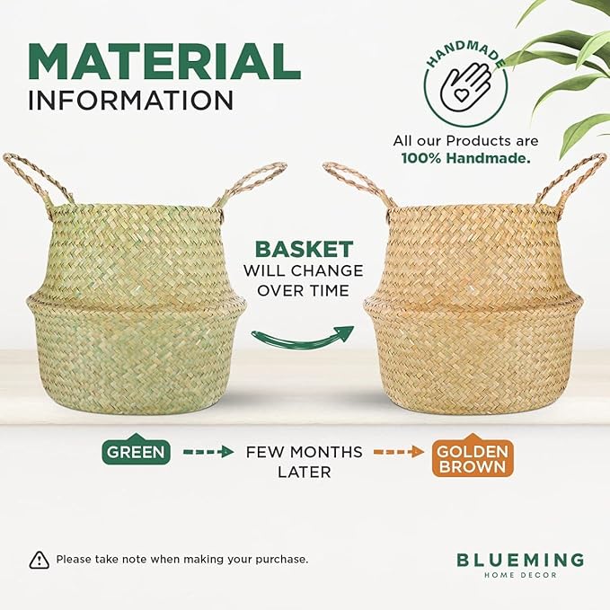 Basket Planter β Seagrass Plant Pot for Artificial Olive Tree, Decorative 6-7 Inch Indoor Wicker Pot with Handles (Original, Small)