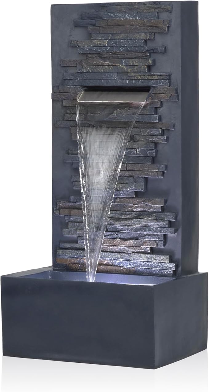 Alpine Corporation CPS194 Outdoor Modern Stainless Steel Geometric Orbs Water Floor Fountain for Patios, Gardens, and Outdoor Decor, 55" H, Brown