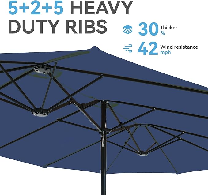 GREEN PARTY 15 ft Rectangle Patio Umbrella with Base Included, Double-Sided Table Umbrella with Crank, Large Outdoor Umbrellas for Patio Poolside Garden Backyard, Navy Blue