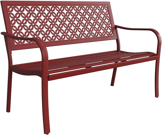 Grand patio 50" Outdoor Bench Garden Bench with Armrests Bench for Outdoors Lawn Yard Porch Red