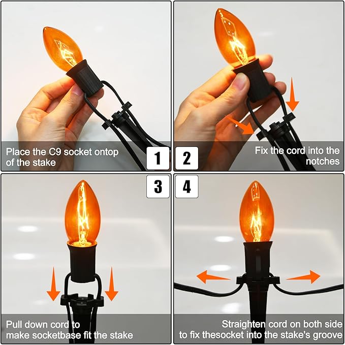 Goothy C9 Halloween Pathway Lights Outdoor, 19.5Ft Orange Black Marker String with 10 Stakes, Connectable Walkway Waterproof for Lawn Yard Sidewalk Garden Decor