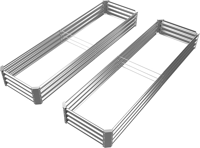 6x2x1ft(2 Pack) Galvanized Raised Garden Bed for Gardening,Metal Planter Boxes Outdoor Patio Kit Planting Bed for Vegetables Flowers Herb,Silver