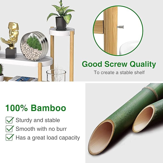 Bamboo Plant Shelf Indoor, 3 Tier Tall Corner Plant Shelves Holder & Plant Display Rack for Outdoor Garden Indoor Home