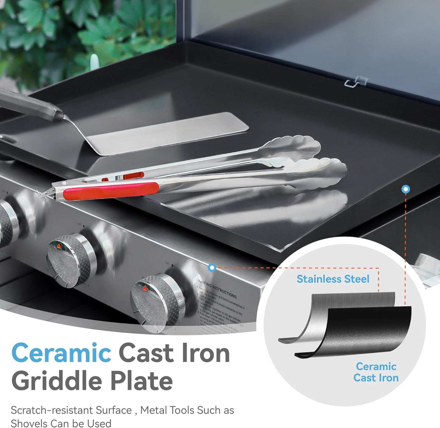 GREEN PARTY 3 Burner Propane Gas Griddle with Removable Standing Cart, Convertible to Tabletop Design, 27 inch Flat Top Grill for Outdoor Cooking Camping Tailgating Barbecue