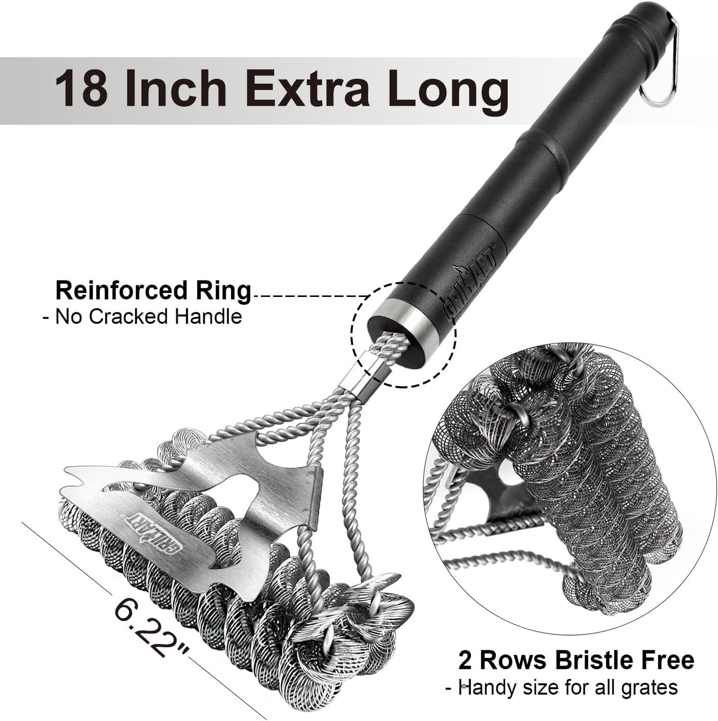 GRILLART Grill Brush for Outdoor Grill Bristle Free - Safe BBQ Grill Cleaner Brush - 18" BBQ Brush for Grill Cleaning Kit -Stainless Grill Cleaning Brush BBQ Grill Accessories Tools- Gifts for Men Dad